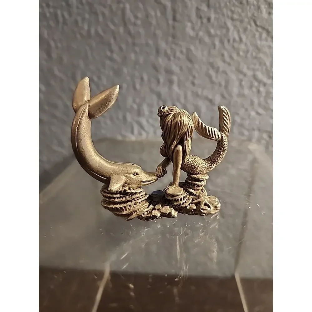 Vintage Pewter Mermaid & Dolphin 2" Tall Figurine - Picture 2 of 3